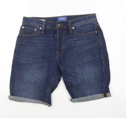 JACK & JONES Mens Blue Cotton Bermuda Shorts Size S L8 in Regular Button