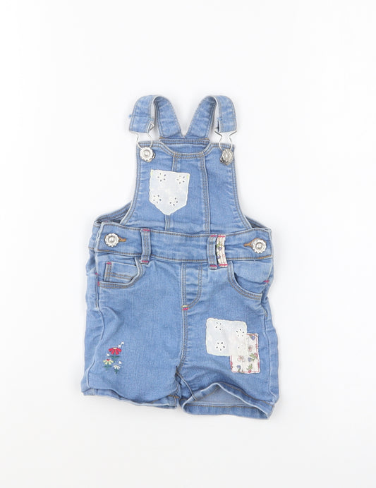 M&Co Girls Blue Cotton Dungaree One-Piece Size 3-6 Months Buckle