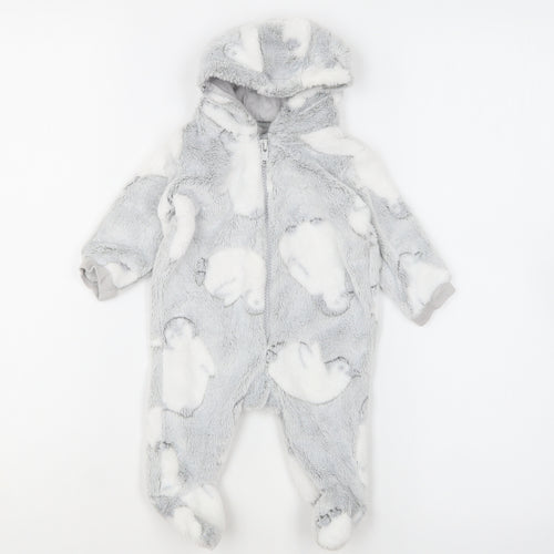 Matalan Baby Grey Geometric Polyester Robe One Piece Size 0-3 Months Zip - Penguin