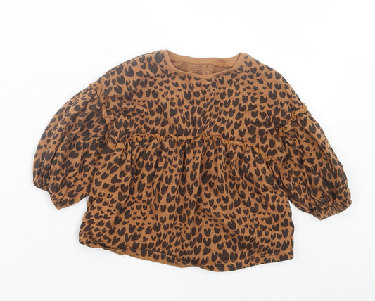 NEXT Girls Brown Geometric Cotton A-Line Size 2 Years Crew Neck Pullover - Heart Print