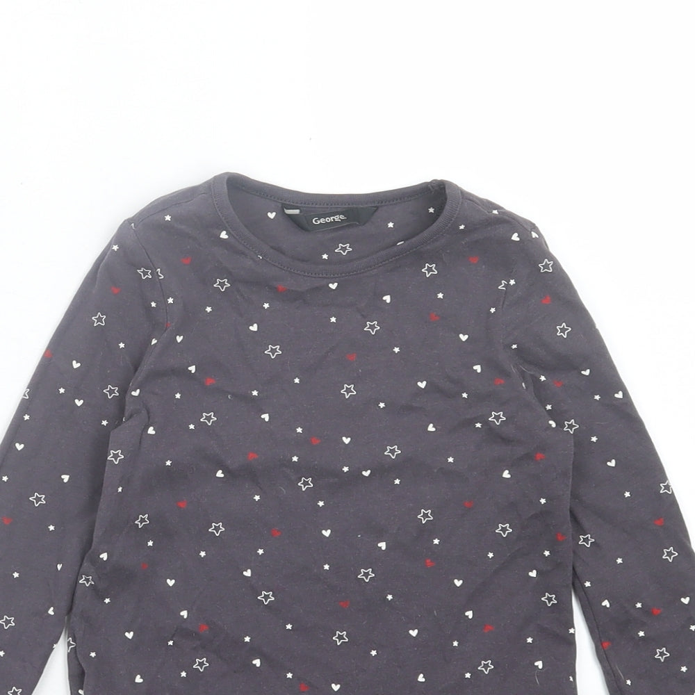 George Girls Grey Geometric Cotton A-Line Size 2 Years Crew Neck Pullover - Heart Print