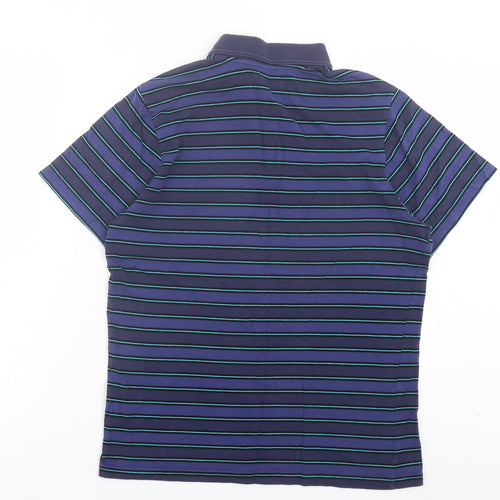 Thomas Nash Mens Purple Striped Polyester Polo Size S Collared Button