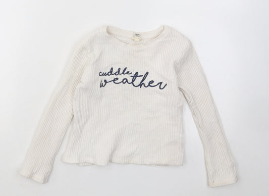 River Island Boys White Round Neck Cotton Pullover Jumper Size 3-4 Years Pullover - Cuddle Weather