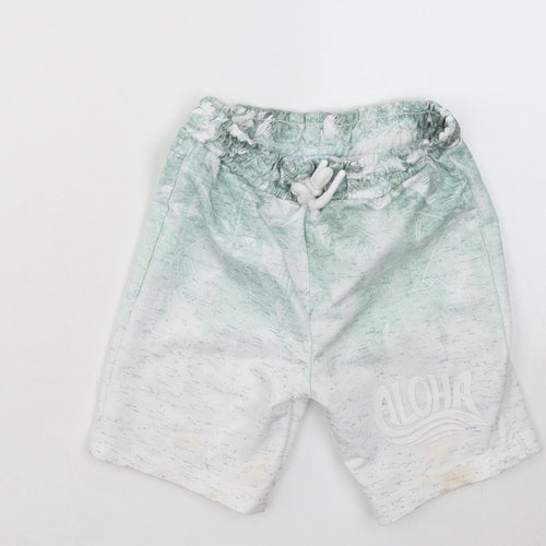 Primark Boys Green Geometric Cotton Sweat Shorts Size 3-4 Years Regular Drawstring - Aloha