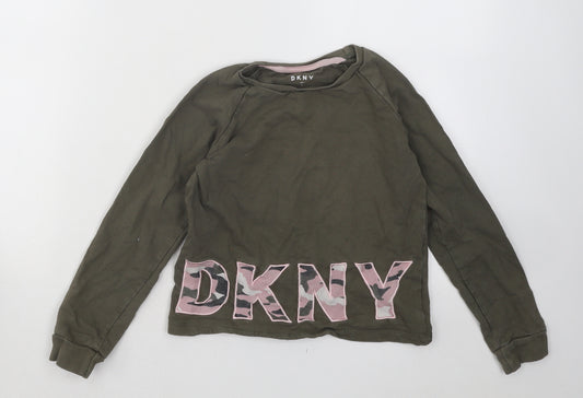 DKNY Girls Green Camouflage Cotton Pullover Sweatshirt Size 6 Years Pullover