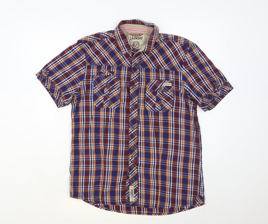 Tokyo Laundry Mens Multicoloured Plaid Cotton Button-Up Size M Collared Button