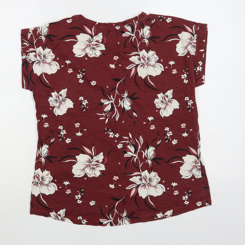 Part Two Womens Red Floral Cotton Basic T-Shirt Size S V-Neck