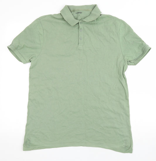 George Mens Green Cotton Polo Size L Collared Button