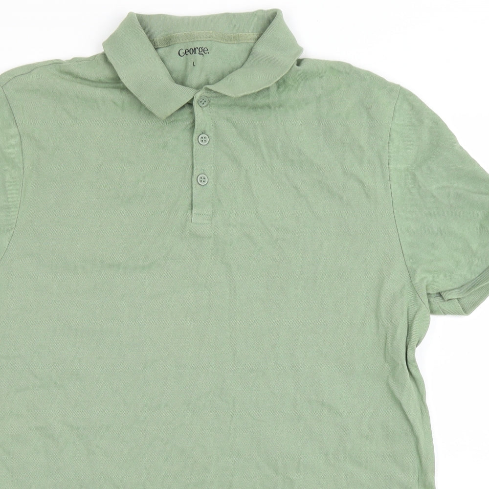 George Mens Green Cotton Polo Size L Collared Button