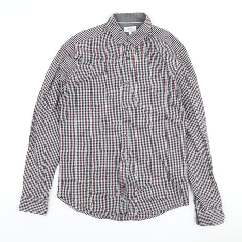 NEXT Mens Grey Plaid Cotton Button-Up Size S Collared Button
