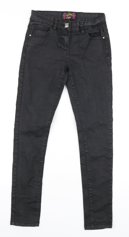 Sophie Girls Black Cotton Jegging Jeans Size 12-13 Years Regular Zip - studded pockets