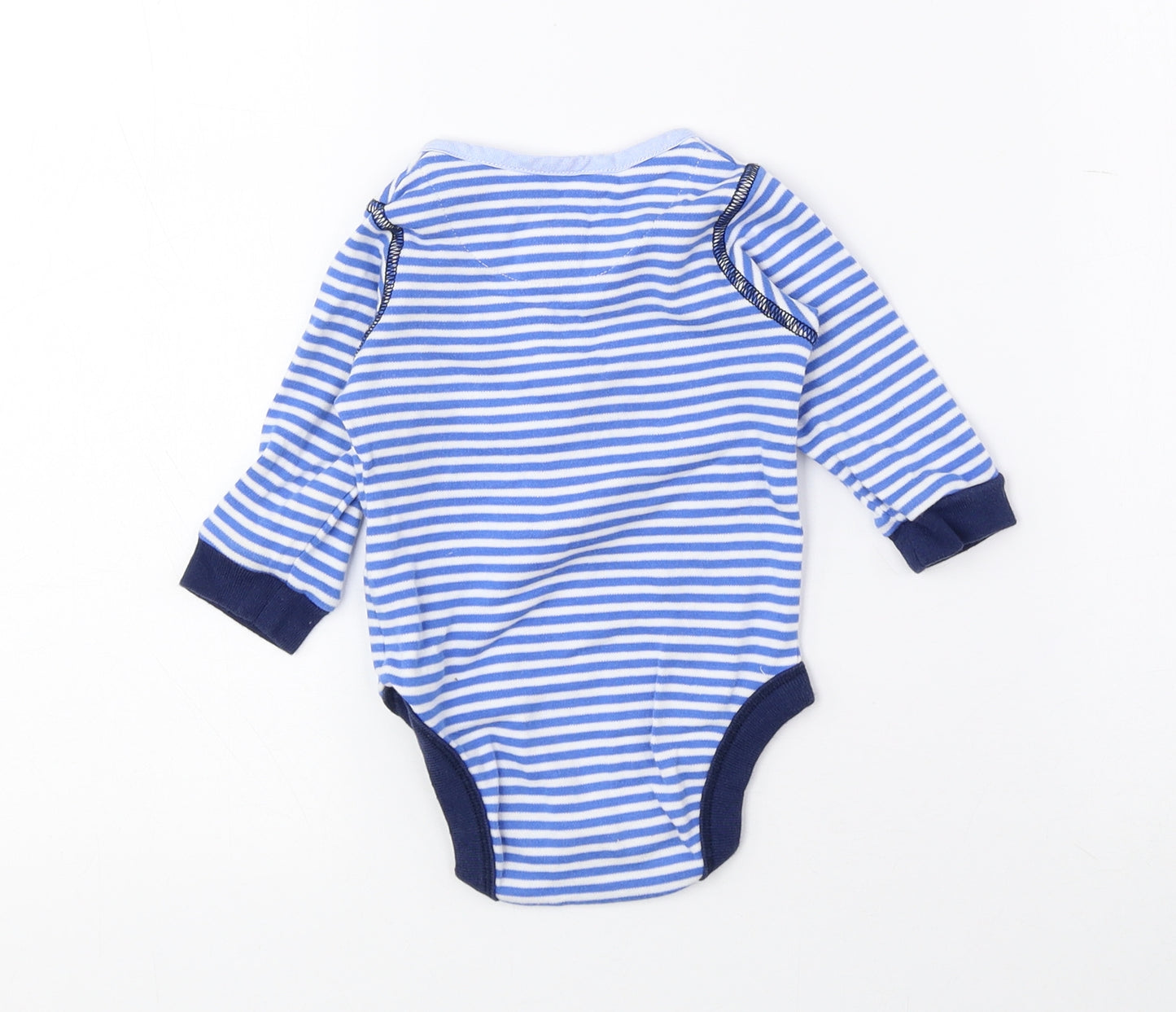 Marks and Spencer Boys Blue Striped 100% Cotton Babygrow One-Piece Size 3-6 Months Snap