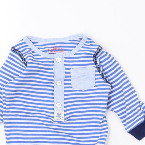 Marks and Spencer Boys Blue Striped 100% Cotton Babygrow One-Piece Size 3-6 Months Snap