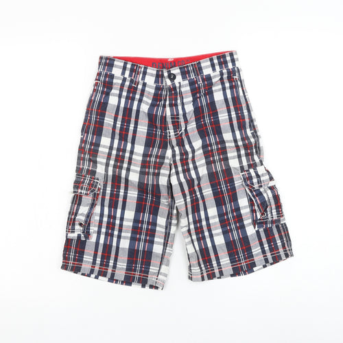 Primark Boys Multicoloured Plaid Cotton Cargo Shorts Size 9-10 Years Regular Zip