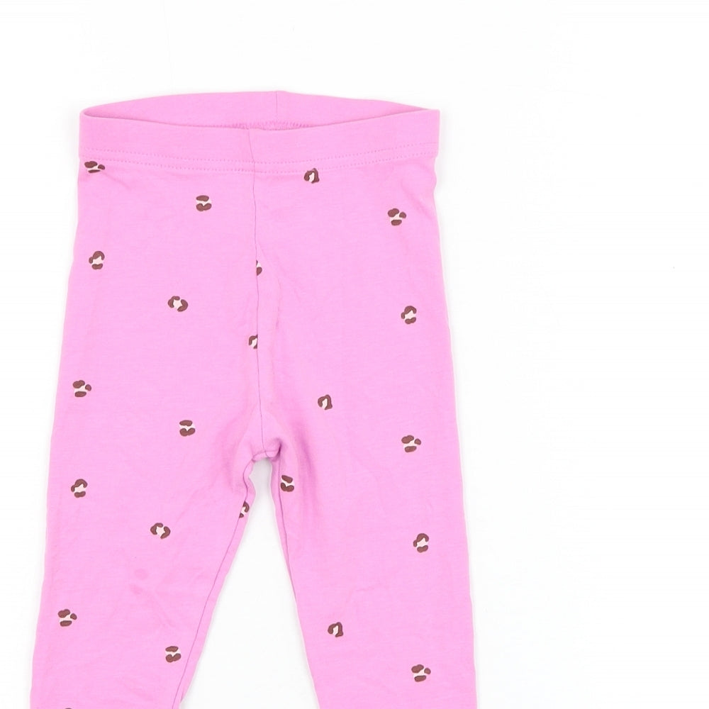 George Girls Pink Animal Print Cotton Jogger Trousers Size 2-3 Years Regular Pullover - Leopard Print