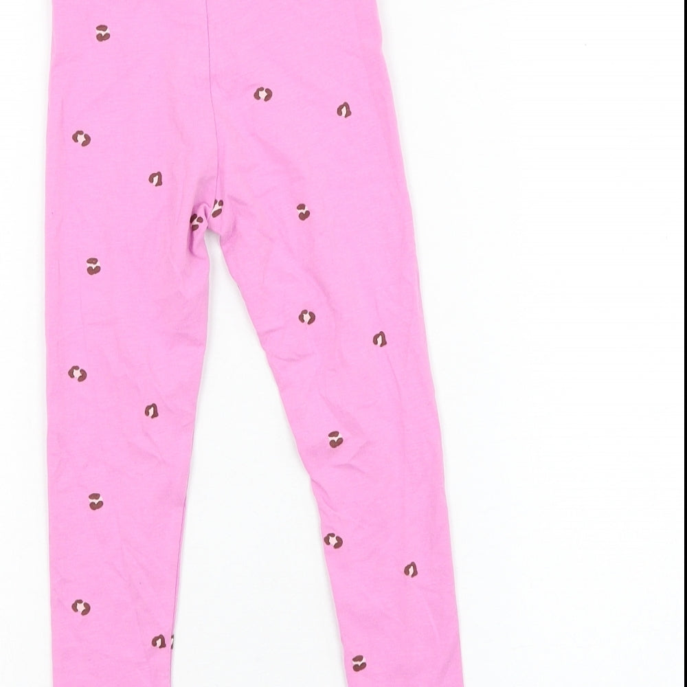 George Girls Pink Animal Print Cotton Jogger Trousers Size 2-3 Years Regular Pullover - Leopard Print
