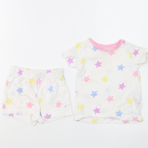 Dunnes Stores Girls White Geometric Cotton Set Pyjama Set Size 6-9 Months Pullover - Star Print