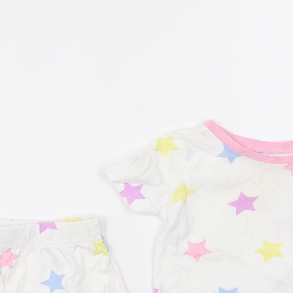 Dunnes Stores Girls White Geometric Cotton Set Pyjama Set Size 6-9 Months Pullover - Star Print