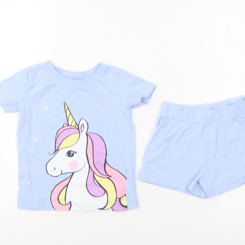 Dunnes Stores Girls Blue Solid Cotton Set Pyjama Set Size 6-9 Months Pullover - Unicorn