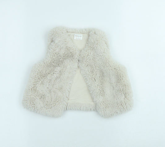 F&F Girls White Round Neck Polyester Vest Jumper Size 2-3 Years Button - Faux Fur