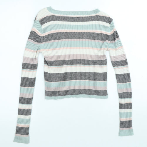 New Look Girls Multicoloured Round Neck Striped Viscose Pullover Jumper Size 12-13 Years