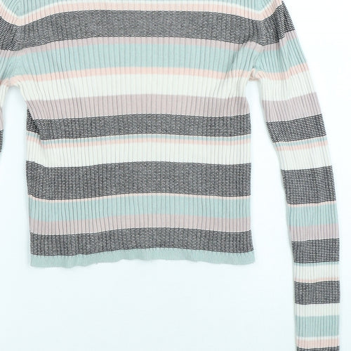 New Look Girls Multicoloured Round Neck Striped Viscose Pullover Jumper Size 12-13 Years