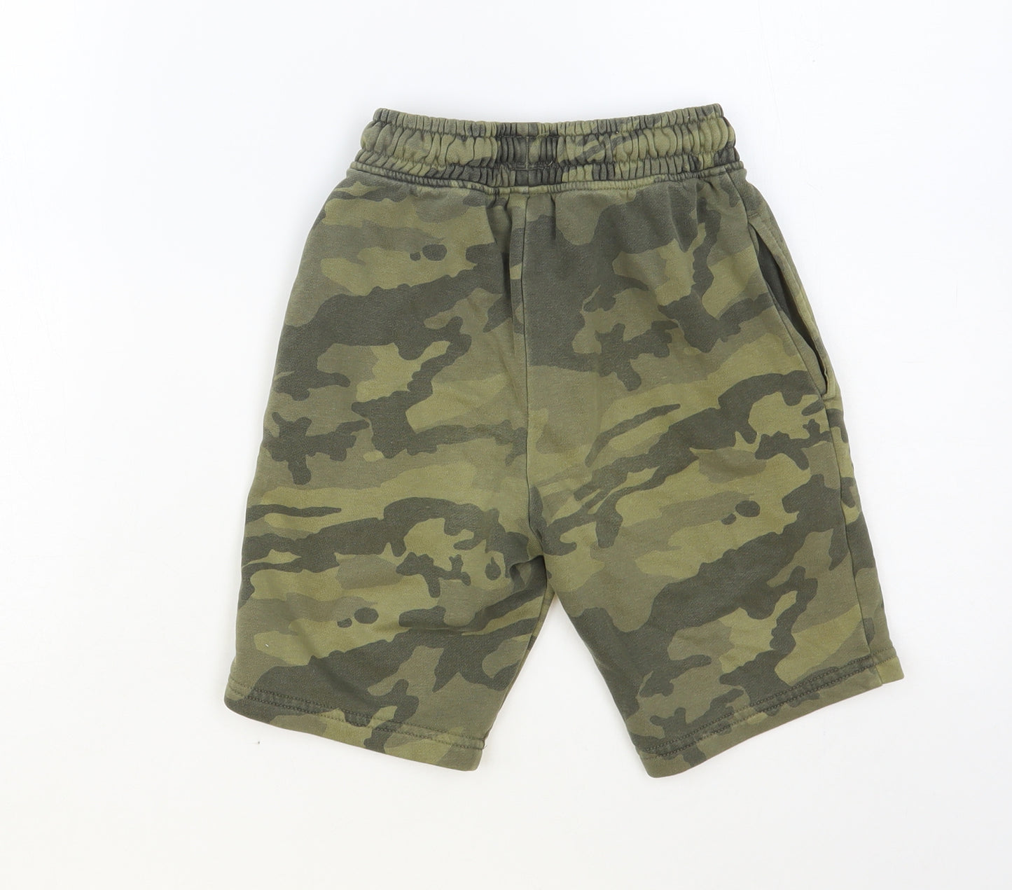 NEXT Boys Green Camouflage Cotton Sweat Shorts Size 8 Years Regular Drawstring