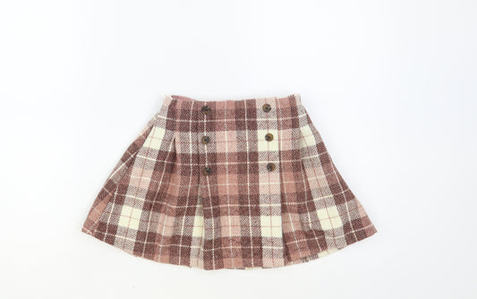 NEXT Girls Pink Plaid Polyester Pleated Skirt Size 5 Years Regular Zip