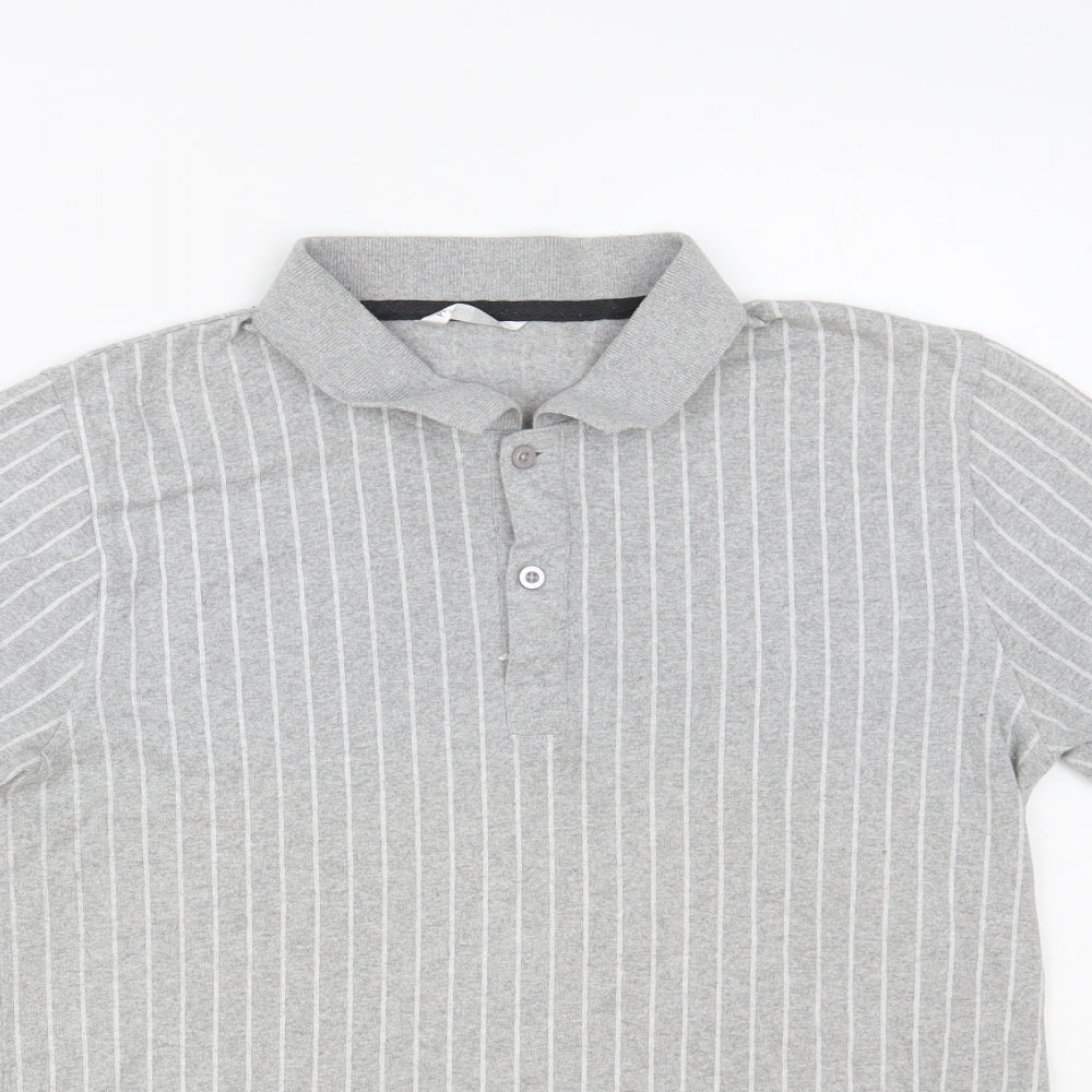 PEP & Co Mens Grey Striped Cotton Polo Size M Collared Button