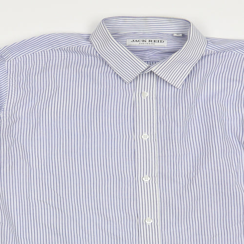Jack Reed Mens Blue Striped Polyester Dress Shirt Size 16 Collared Button