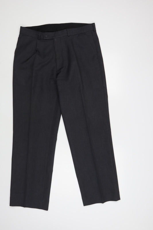 TU Mens Grey Polyester Dress Pants Trousers Size 34 in L29 in Regular Button