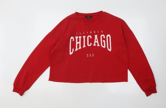 New Look Girls Red Cotton Pullover Sweatshirt Size 14-15 Years Pullover - Chicago