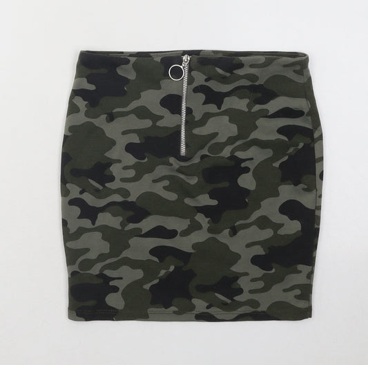 New Look Girls Green Camouflage Polyester Mini Skirt Size 9 Years Regular Zip