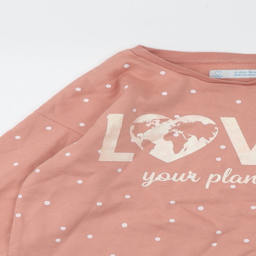 Primark Girls Pink Polka Dot Cotton Pullover Sweatshirt Size 13-14 Years Pullover - Love Your Planet