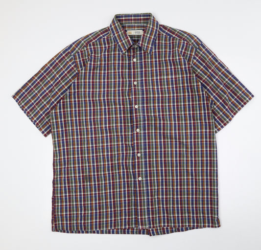 Marks and Spencer Mens Multicoloured Check Cotton Button-Up Size 42 Collared Button - 42cm, 16.5