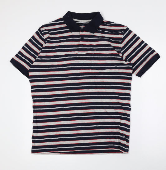 Dunnes Stores Mens Multicoloured Striped Cotton Polo Size M Collared Button