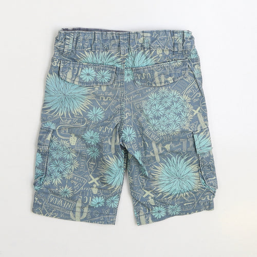 Marks and Spencer Boys Blue Geometric 100% Cotton Cargo Shorts Size 3-4 Years Regular Zip