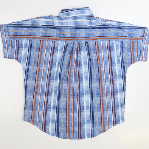 Preworn Mens Multicoloured Striped Polyester Button-Up Size XL Collared Button