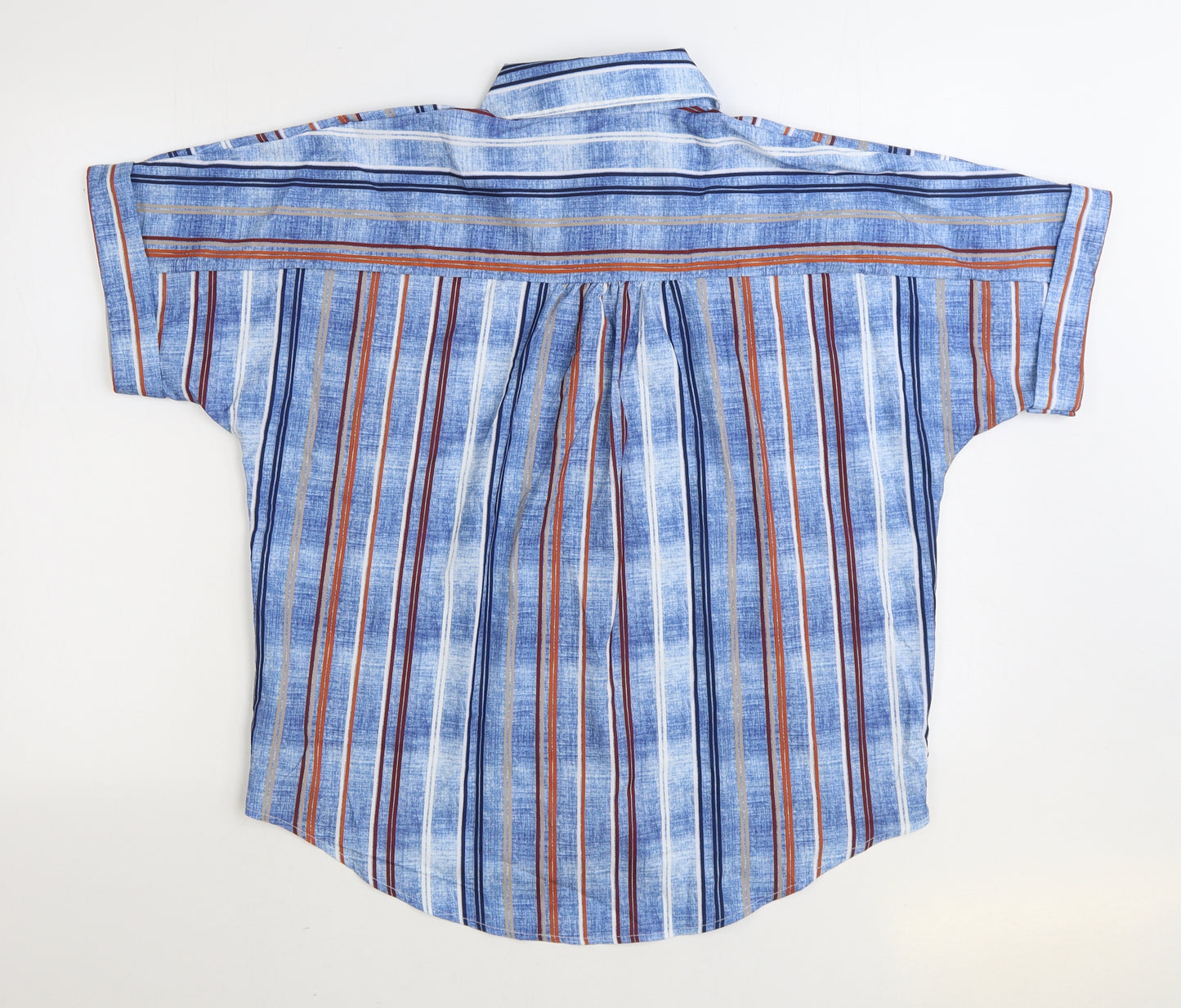 Preworn Mens Multicoloured Striped Polyester Button-Up Size XL Collared Button