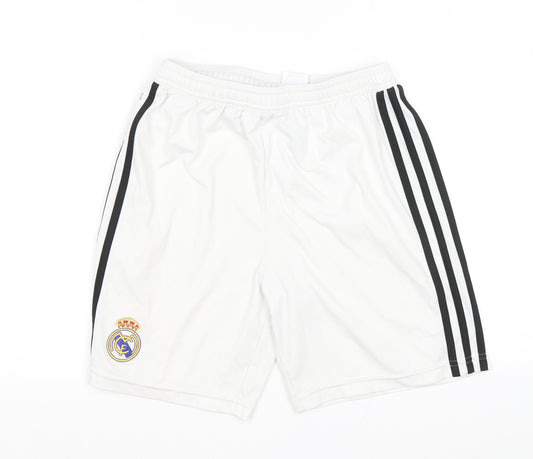 adidas Boys White Polyester Sweat Shorts Size 13-14 Years Athletic Drawstring - Real Madrid FC