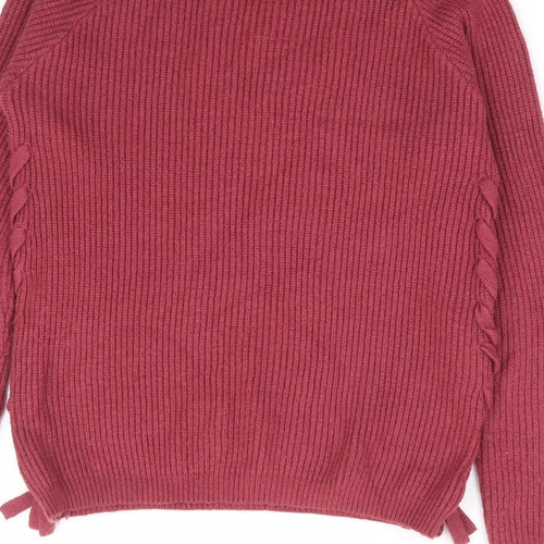 Primark Girls Pink Round Neck Viscose Pullover Jumper Size 12-13 Years Pullover - Corset Side Detail