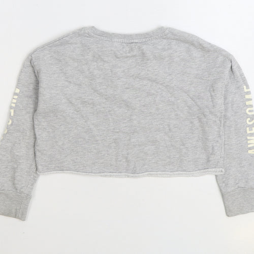 NEXT Girls Grey Cotton Pullover Sweatshirt Size 8 Years Pullover - Unicorn Cropped