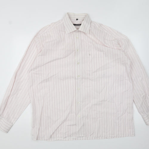 Eterna Mens Pink Striped Polyester Button-Up Size 17 Collared Button
