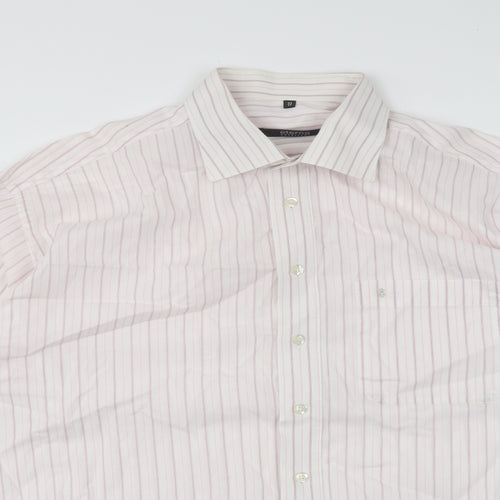 Eterna Mens Pink Striped Polyester Button-Up Size 17 Collared Button