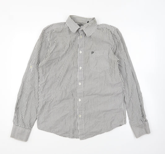 JACK & JONES Mens Grey Striped Cotton Button-Up Size M Collared Button
