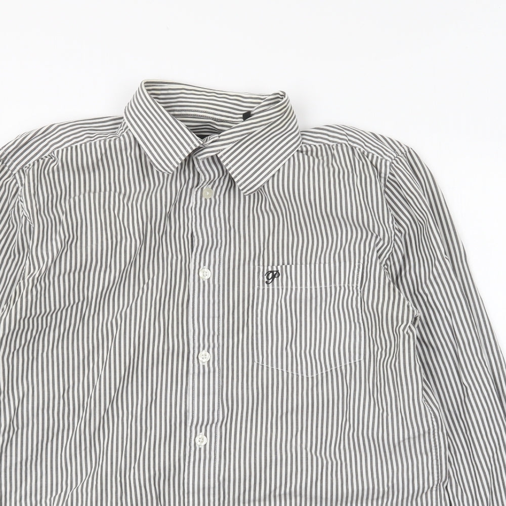JACK & JONES Mens Grey Striped Cotton Button-Up Size M Collared Button