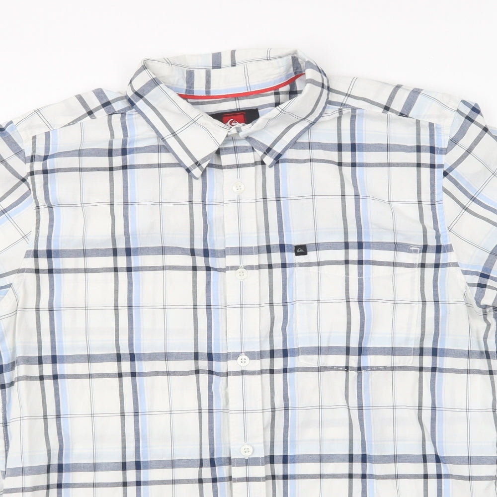 Quiksilver Mens Blue Plaid Polyester Button-Up Size S Collared Button