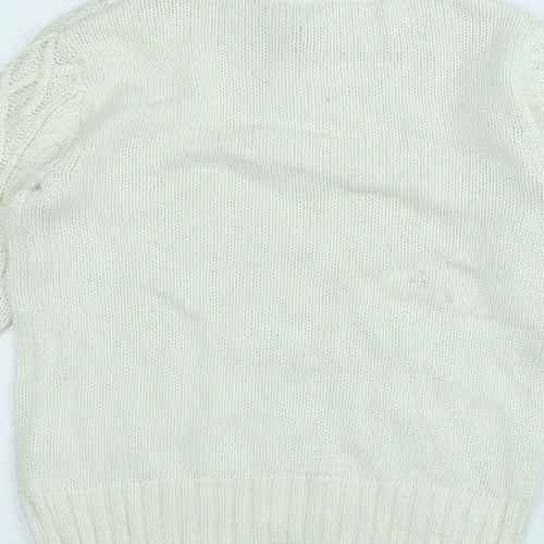 Gap Girls White High Neck Cotton Pullover Jumper Size L Button