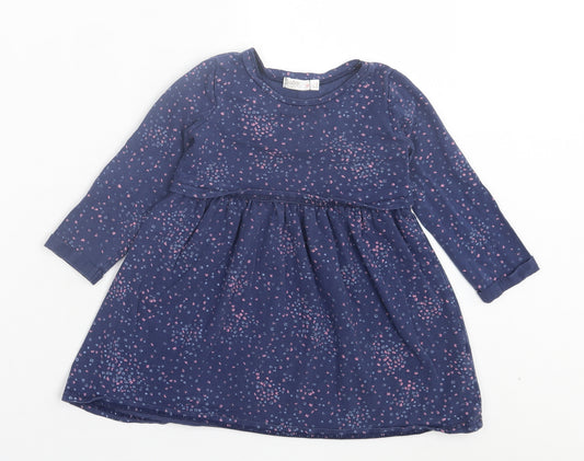 M&Co Girls Blue Geometric Cotton A-Line Size 2-3 Years Crew Neck Pullover