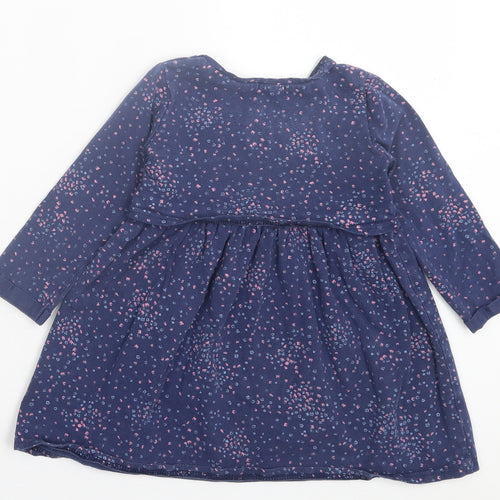 M&Co Girls Blue Geometric Cotton A-Line Size 2-3 Years Crew Neck Pullover